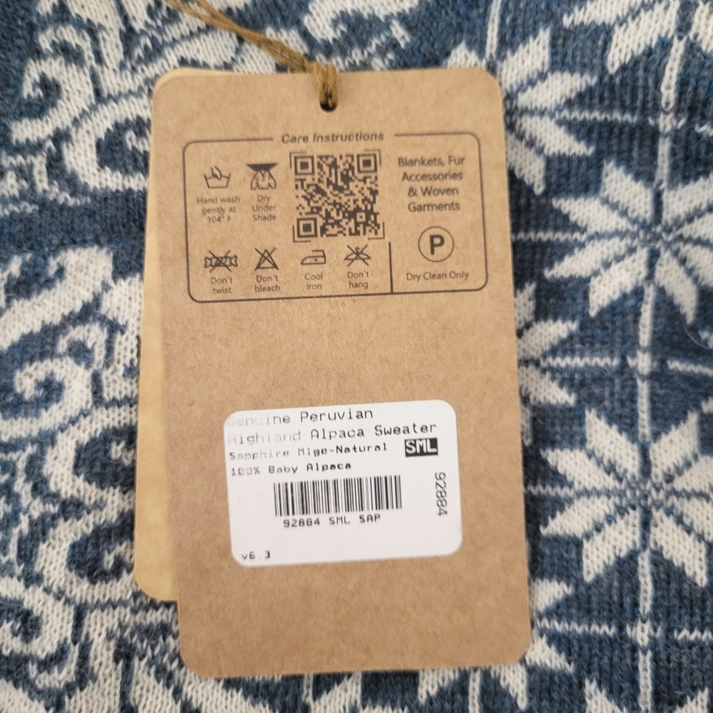 Classic Alpaca Womens S NWT Nordic Fair Isle Baby Alpaca Zip Cardigan Blue - Picture 4 of 10